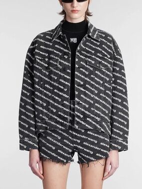 Alexander Wang Black & White All over Denim Logo jacket OVERSIZED FITS LIKE -S
